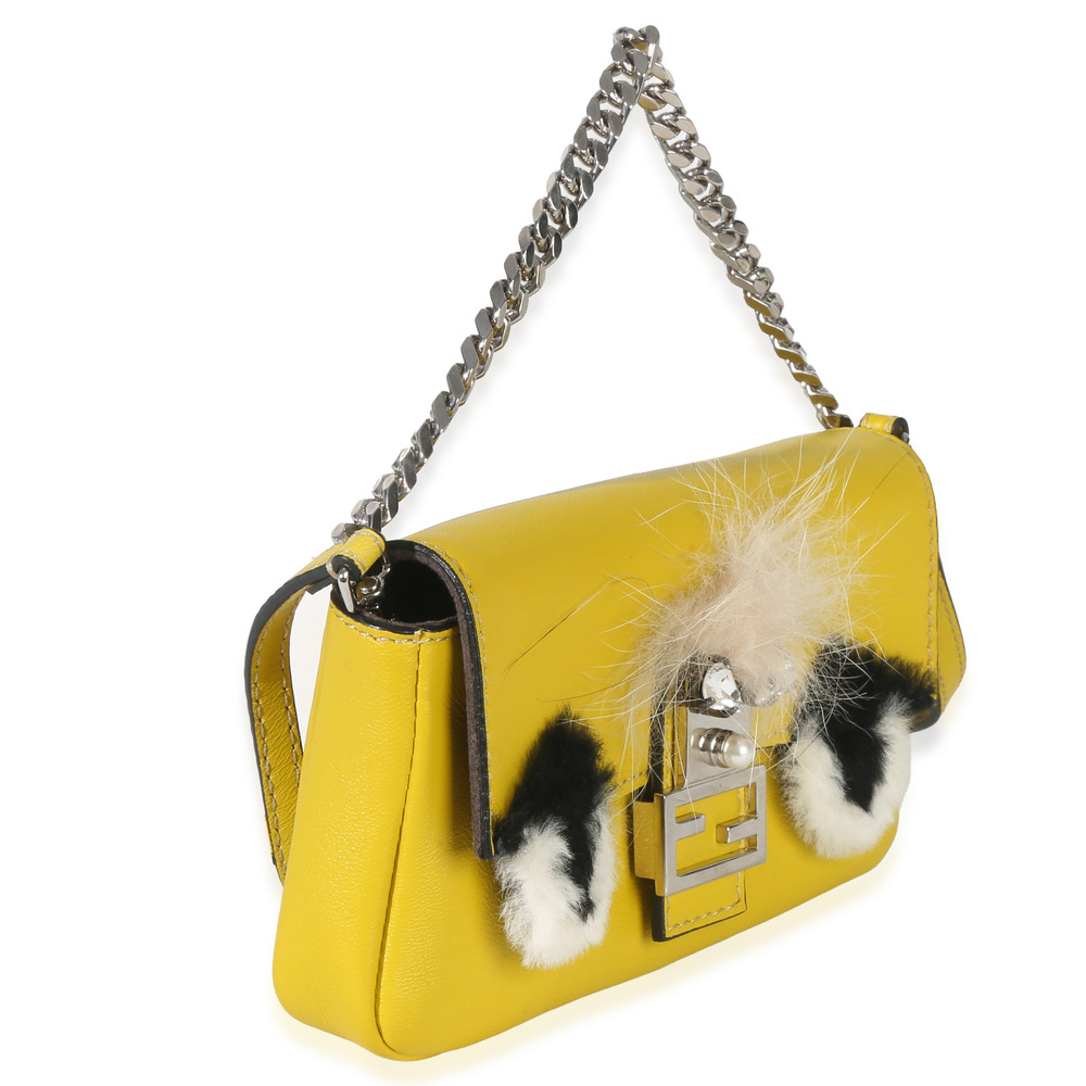 Fendi Yellow Leather Fox Fur Buggie Micro Baguette - Picture 3 of 8